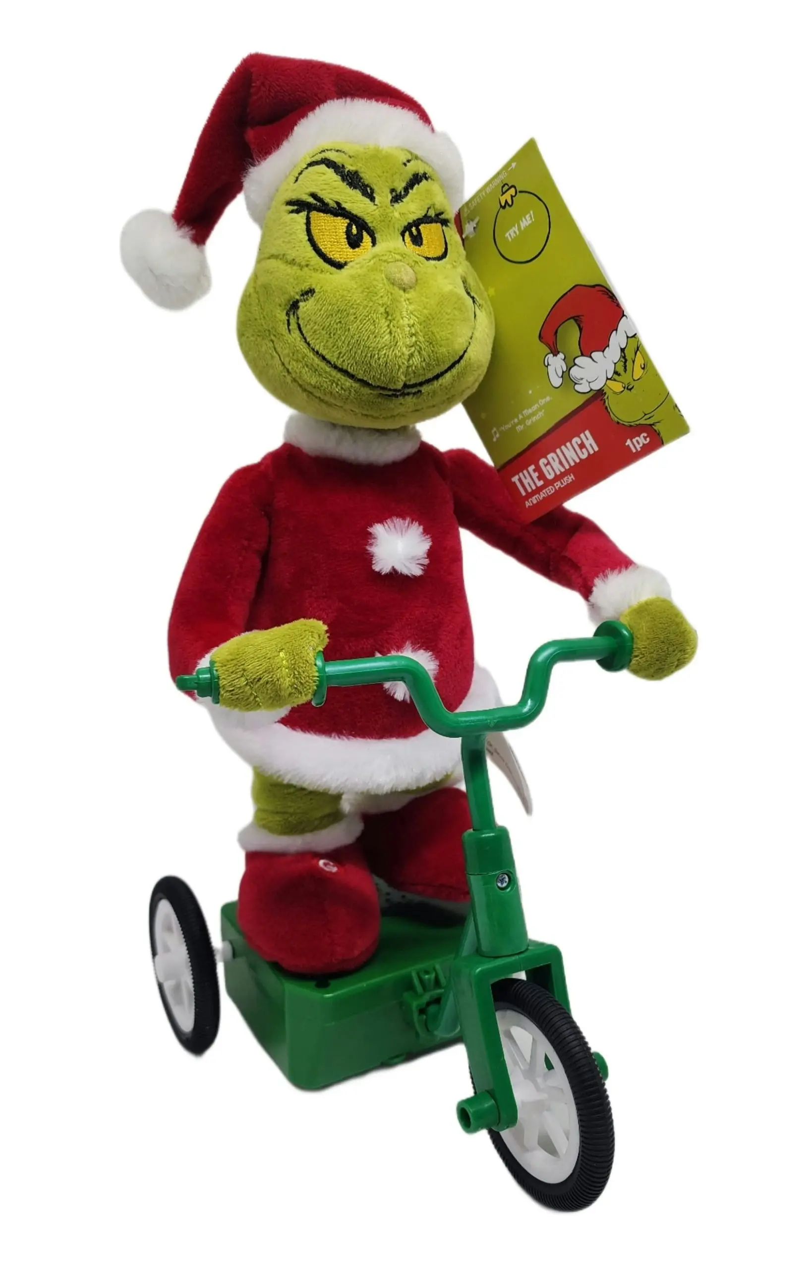 Cotton Candy - Xmas Dr. Seuss Animated Grinch In Santa Suit On Scooter 31cm