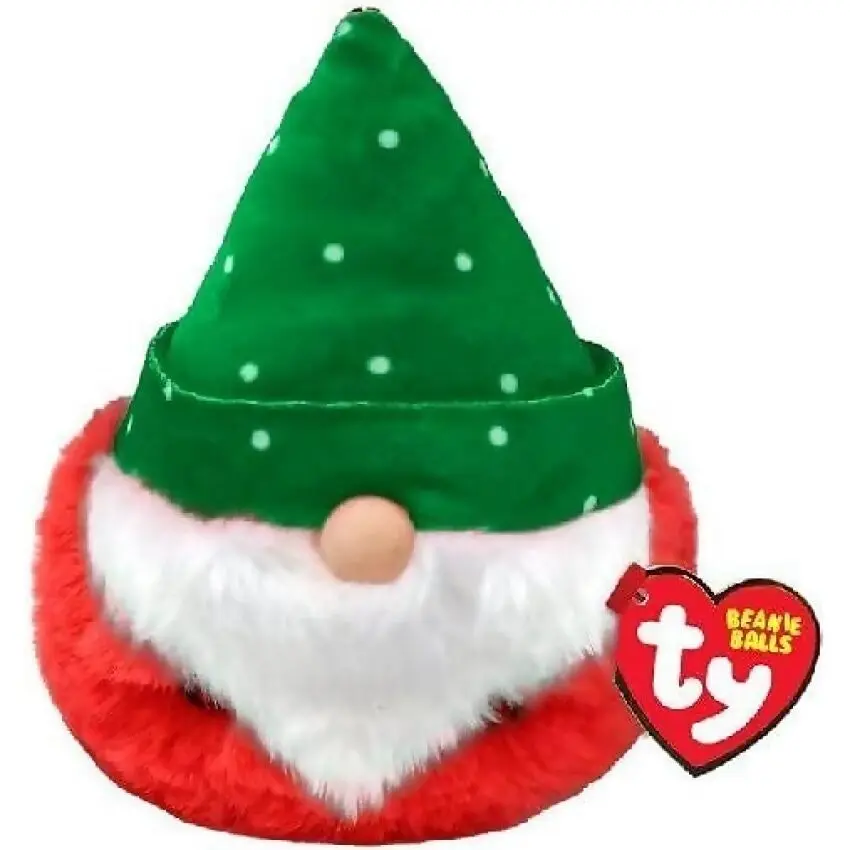 Ty Beanie Boos Ball - Turvey Green Hat Christmas Gnome - Puffies