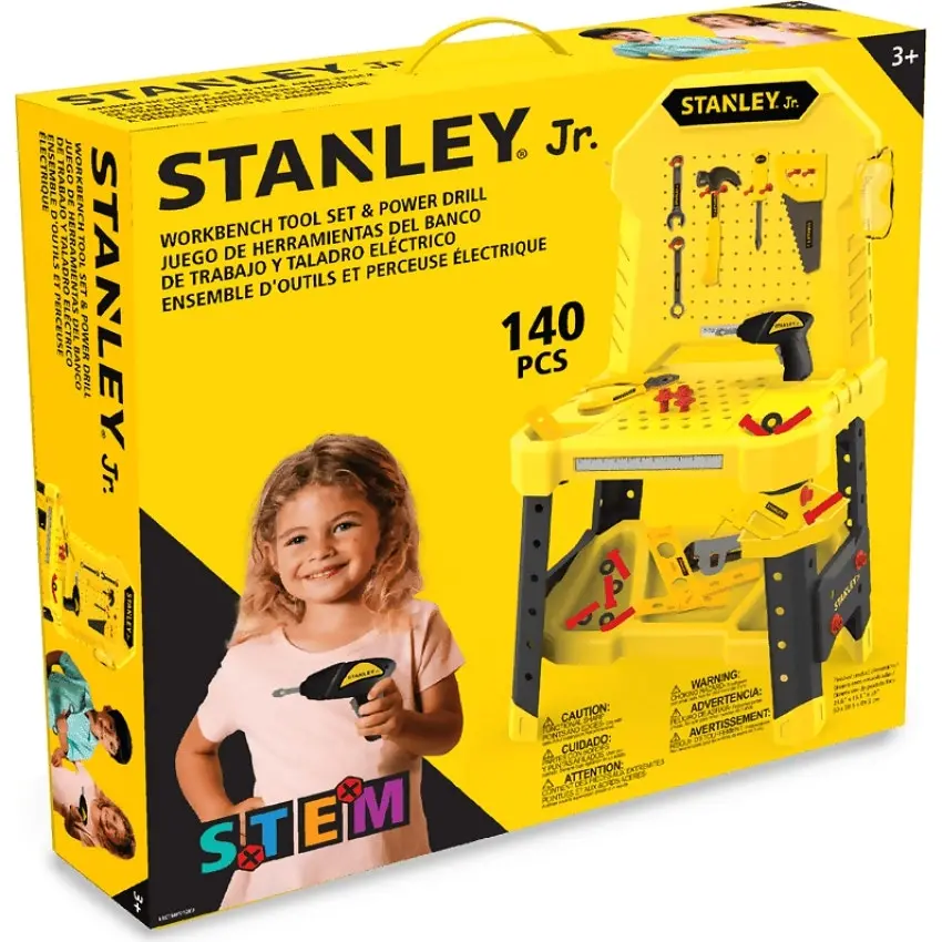 Stanley Jr. - 140 Piece Pretend Play Workbench Tool Set & Power Drill