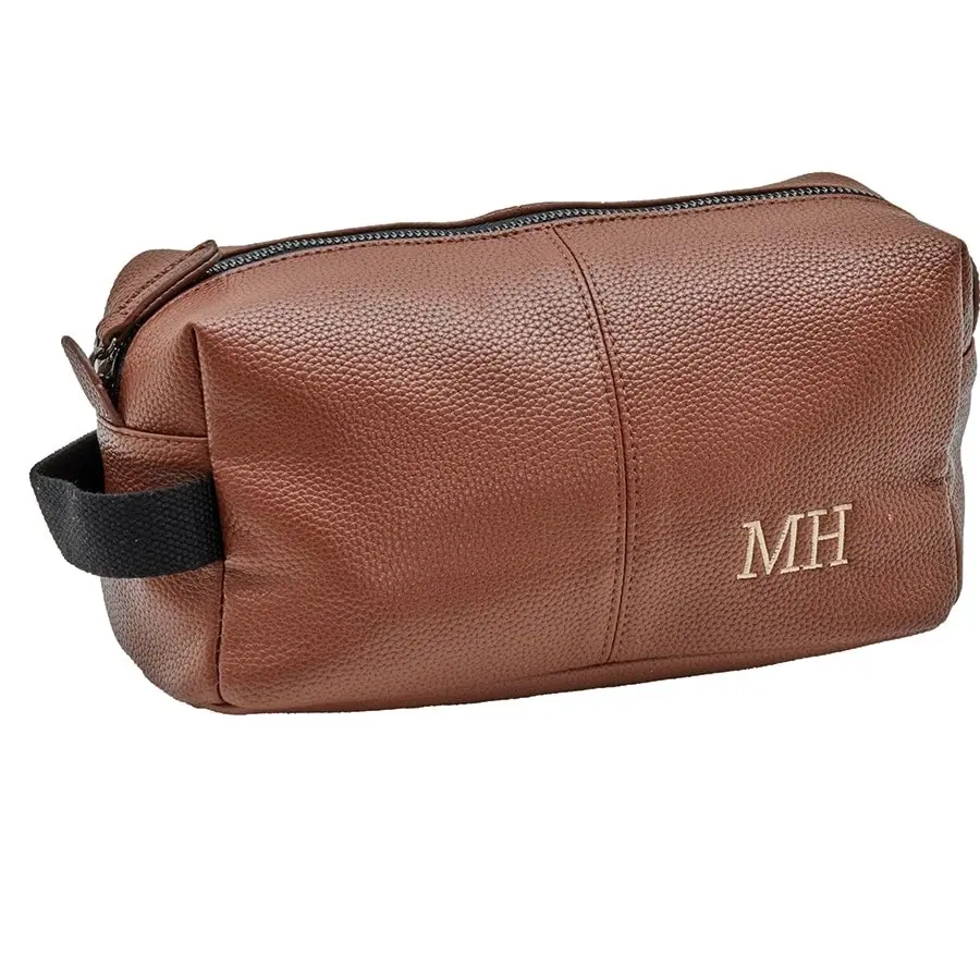 Personalised Leather Look Wash Bag - Brown