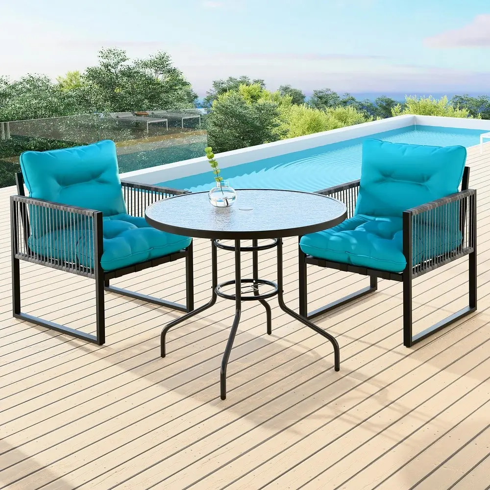 Alfordson Outdoor Lounge Set Table and Chairs Patio Furniture Glass Armchair