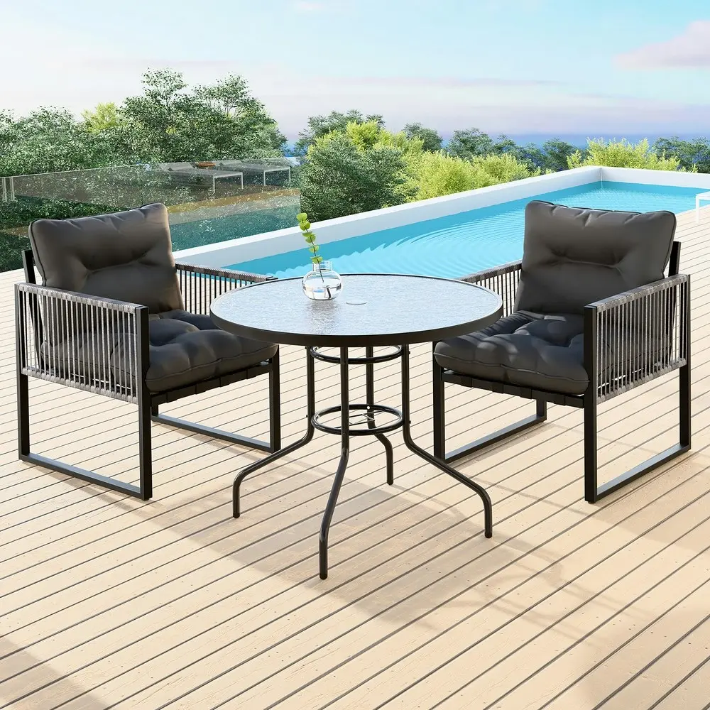 Alfordson Outdoor Patio Furniture Dining Table Lounge Chairs Set Glass Armchair