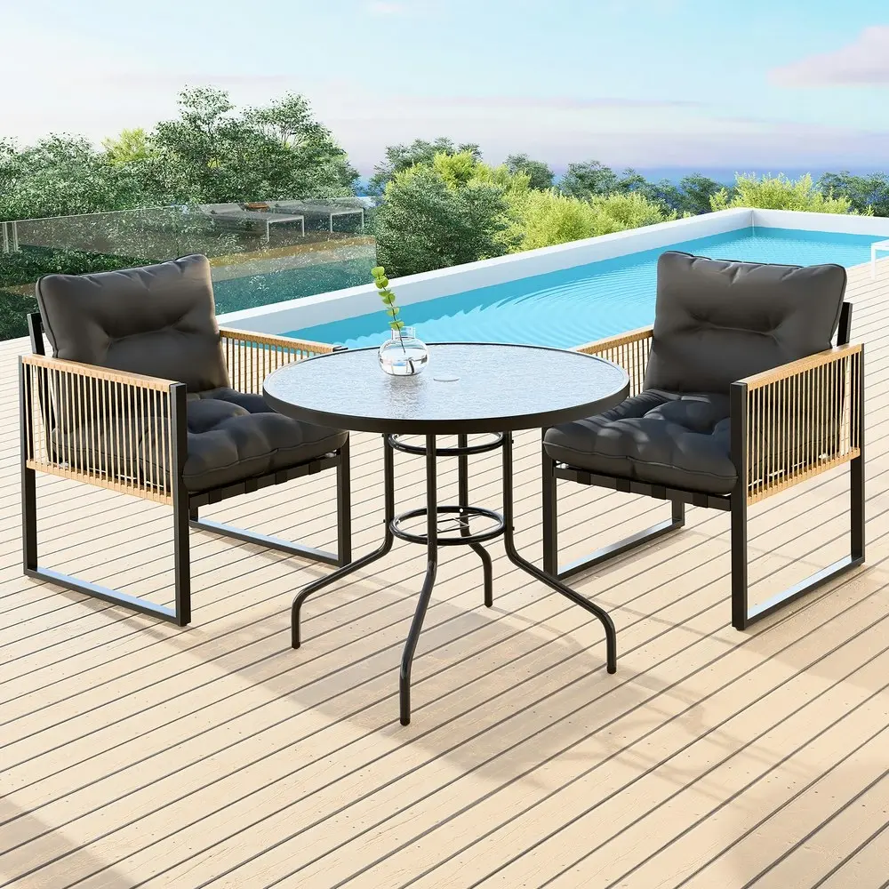 Alfordson Outdoor Furniture Dining Table Lounge Chairs Set Glass Wicker Loveseat