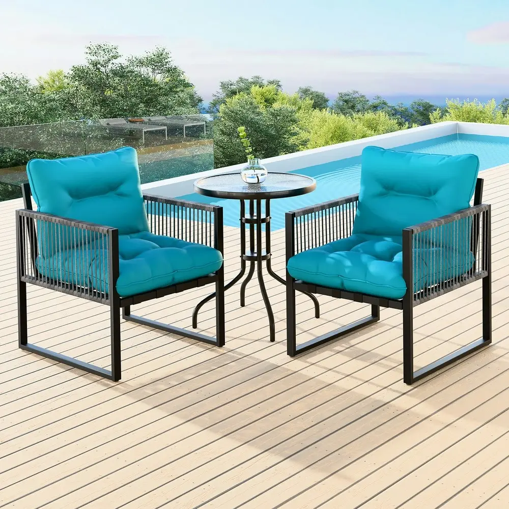 Alfordson Outdoor Patio Furniture Set Side Table Lounge Chairs Glass Armchair