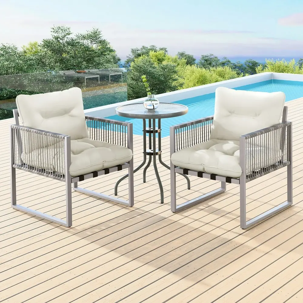 Alfordson Outdoor Patio Furniture Side Table Lounge Chairs Rattan Chair Glass