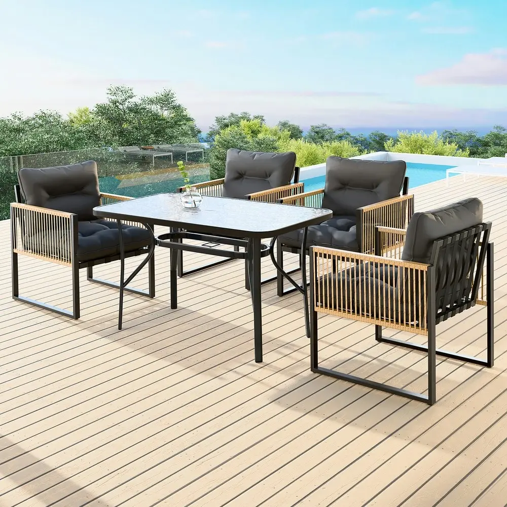 Alfordson Outdoor Dining Set Garden Table Lounge Chairs Patio Furniture Black