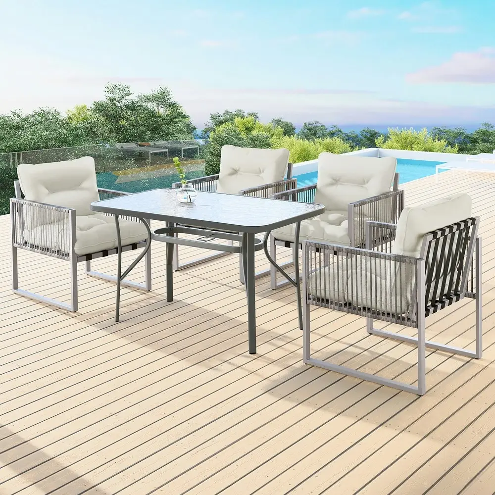 Alfordson Outdoor Furniture Dining Set Patio Glass Table Lounge Chairs Garden