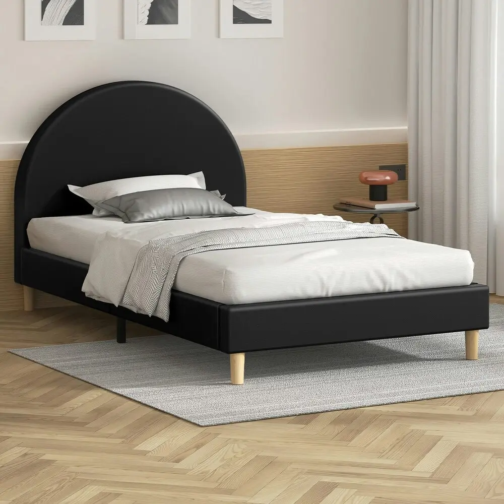 Alfordson Bed Frame King Single Mattress Base Platform Black Leather CALLA