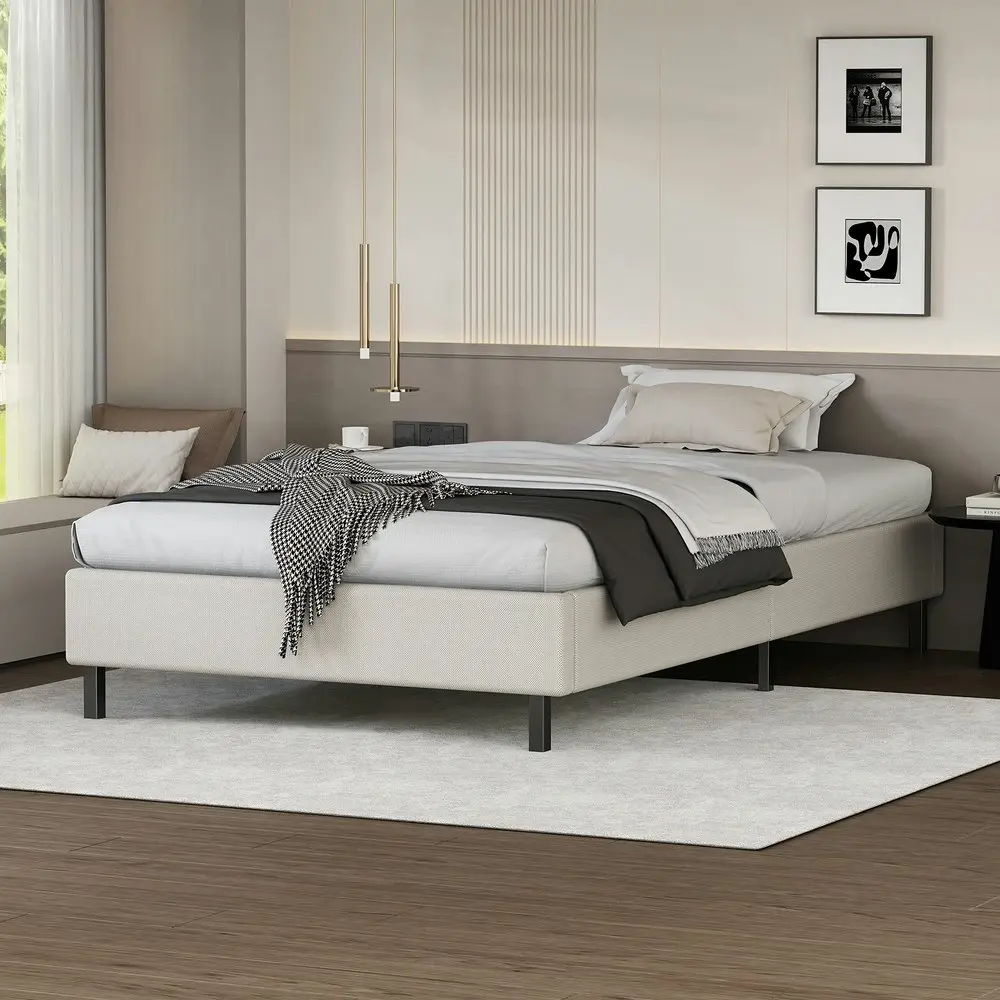 Alfordson Bed Frame Single Size Mattress Base Foundation Beige Fabric BASEL