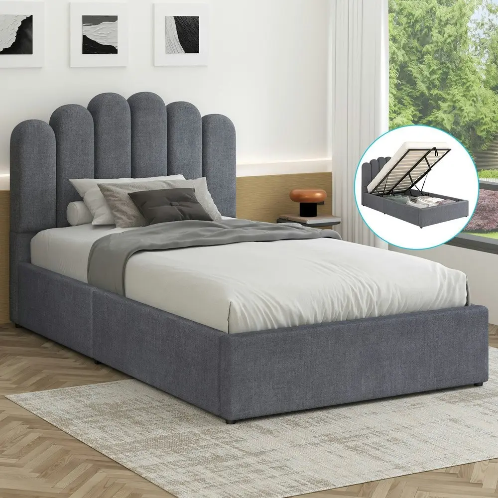 Alfordson Bed Frame King Single Gas Lift Storage Base Wooden Grey MILTON