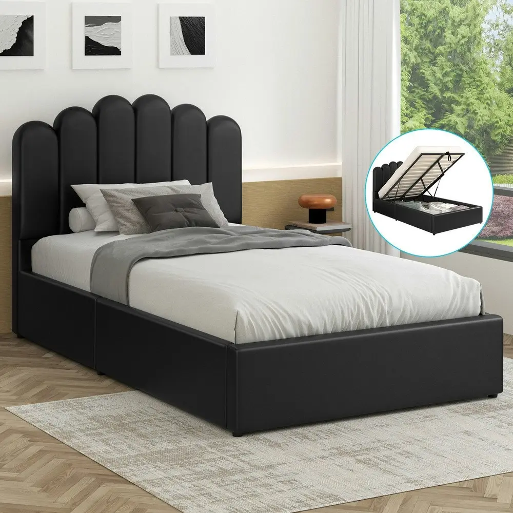 Alfordson Bed Frame King Single Gas Lift Storage Base Wooden Black MILTON