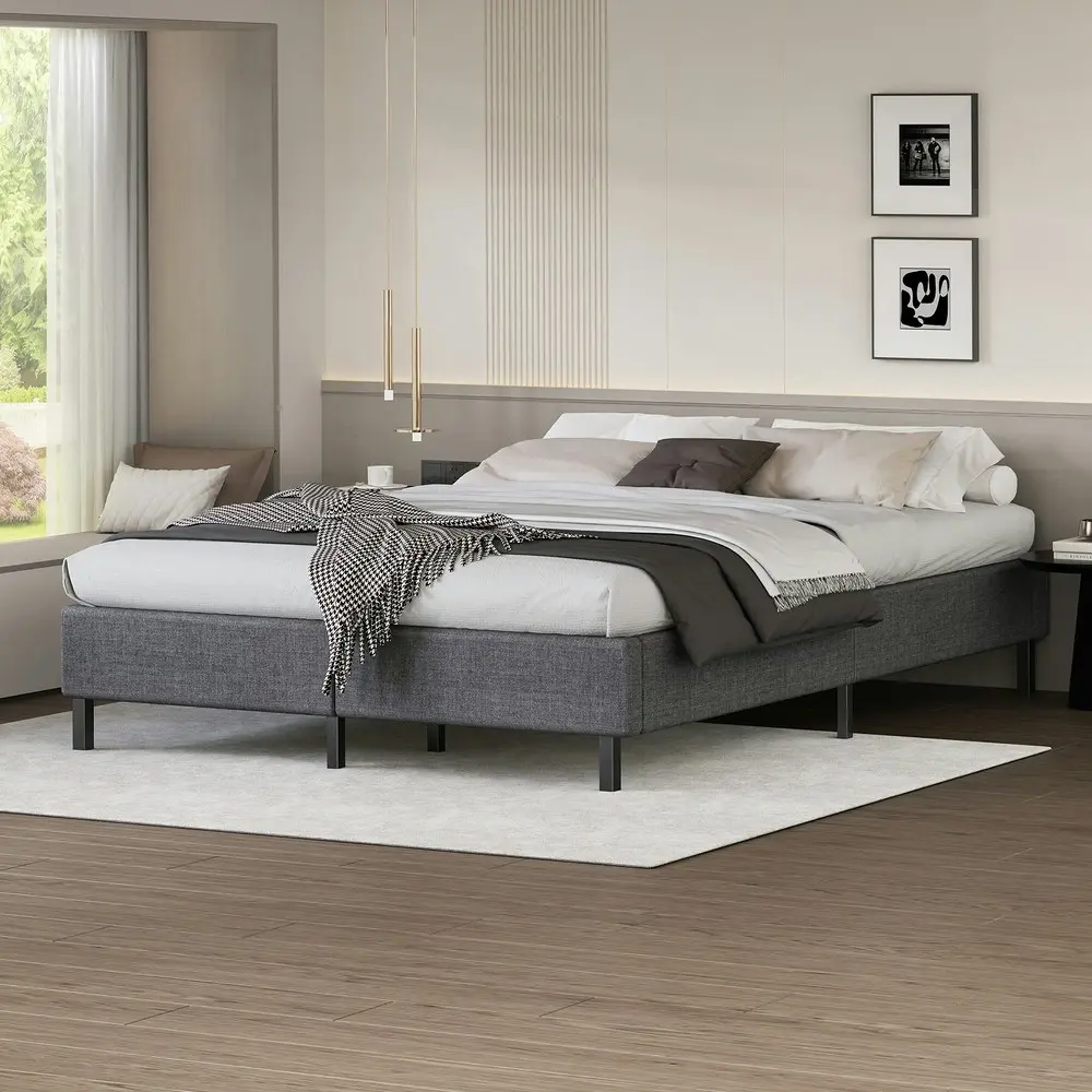 Alfordson Bed Frame King Size Mattress Base Foundation Grey Fabric BASIM