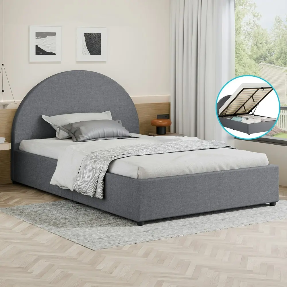 Alfordson Bed Frame King Single Gas Lift Base With Storage Grey Fabric HOWELL