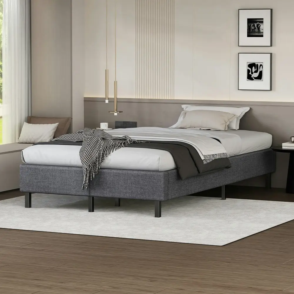 Alfordson Bed Frame King Single Mattress Base Foundation Grey Fabric BASEL