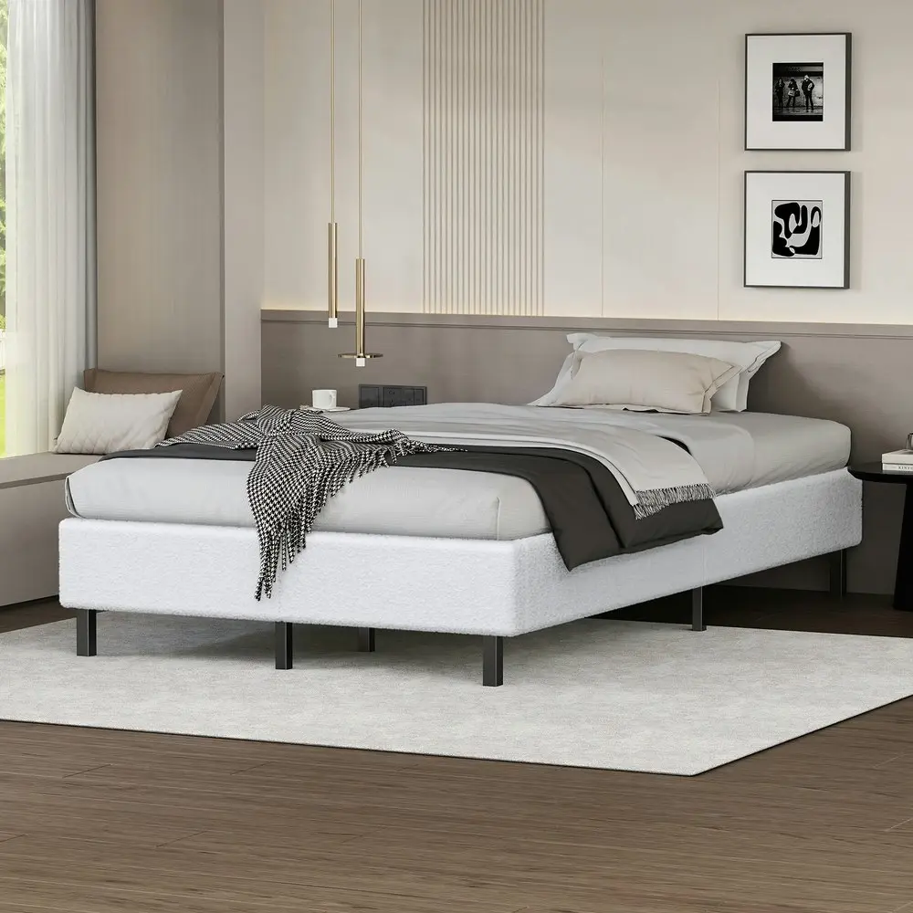 Alfordson Bed Frame King Single Mattress Base Foundation White Boucle BASEL