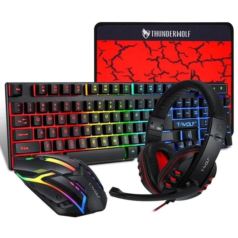 T-Wolf Tf800 Rgb 4-Pcs Gaming Keyboard/Mouse/Headphone/Mouse Pad Kit Set