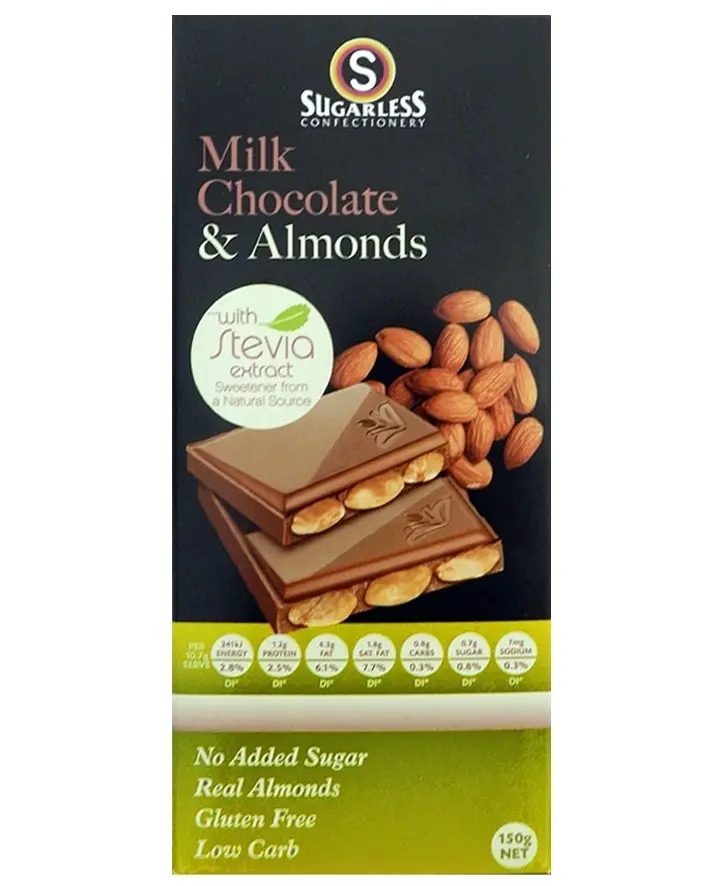 Sugarless Milk Chocolate & Almond with Stevia 150g