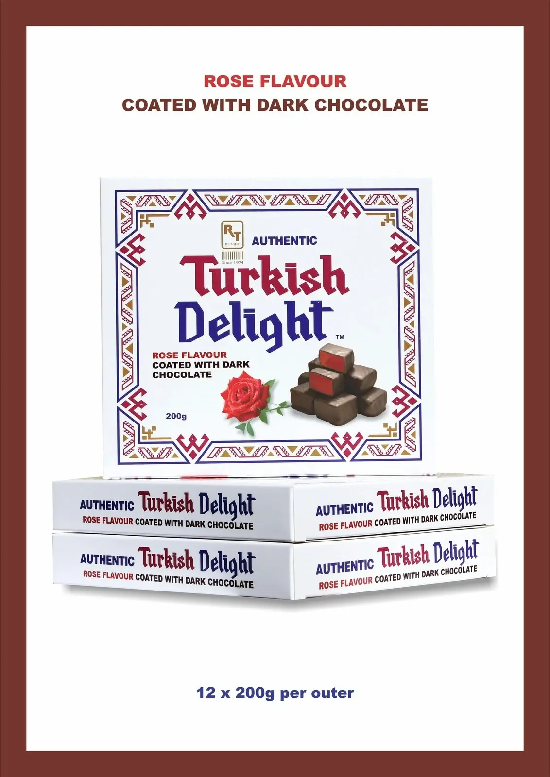 RT Authentic Turkish Delight Dark Choc Rose Flavour 200g