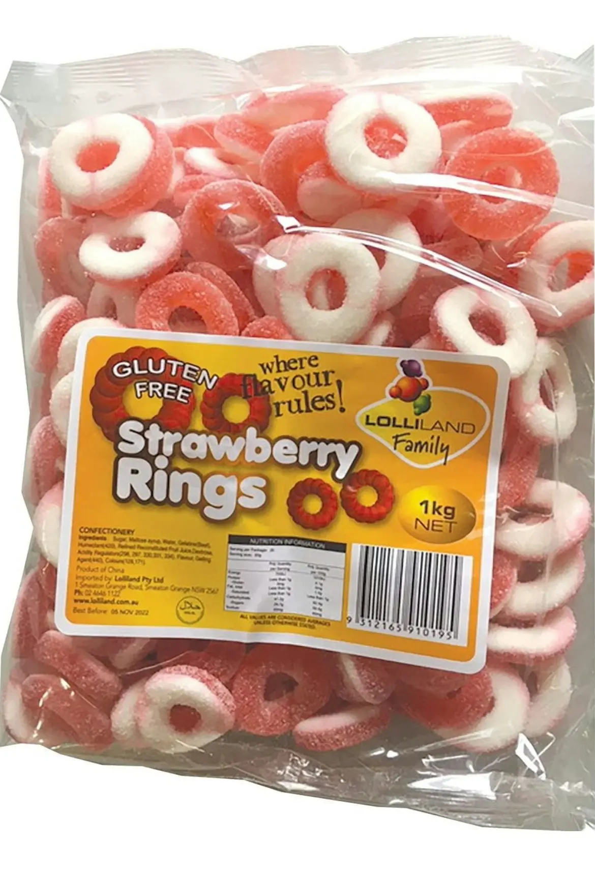 Lolliland Strawberry Rings 1kg - Gluten Free