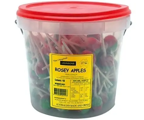 WRAPPED ROSEY APPLE LOLLYPOPS (x 100 units)