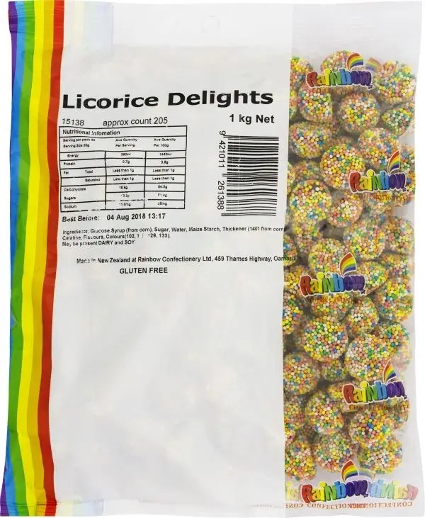 Rainbow Licorice Delights 1kg GLUTEN FREE (Aniseed Sparkles))