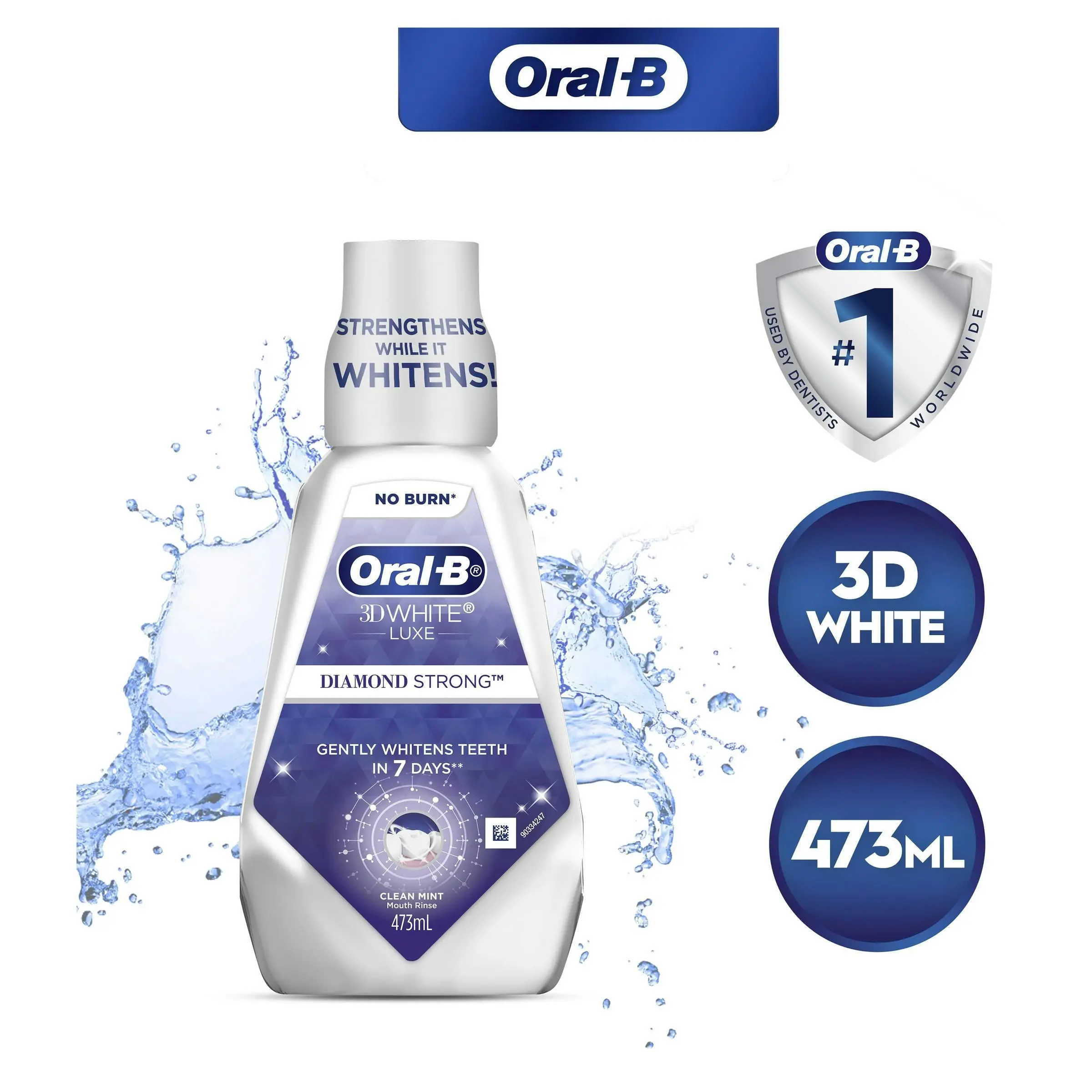 Oral B 3D White Luxe Diamond Strong Clean Mint Mouthwash 473mL