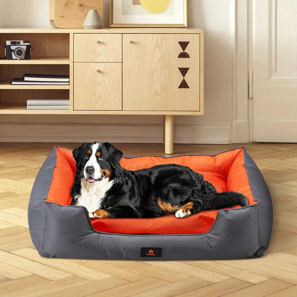 Petzly Orthopedic Pet Dog Bed Sofa Waterproof Removable Grey&Orange XXX Large