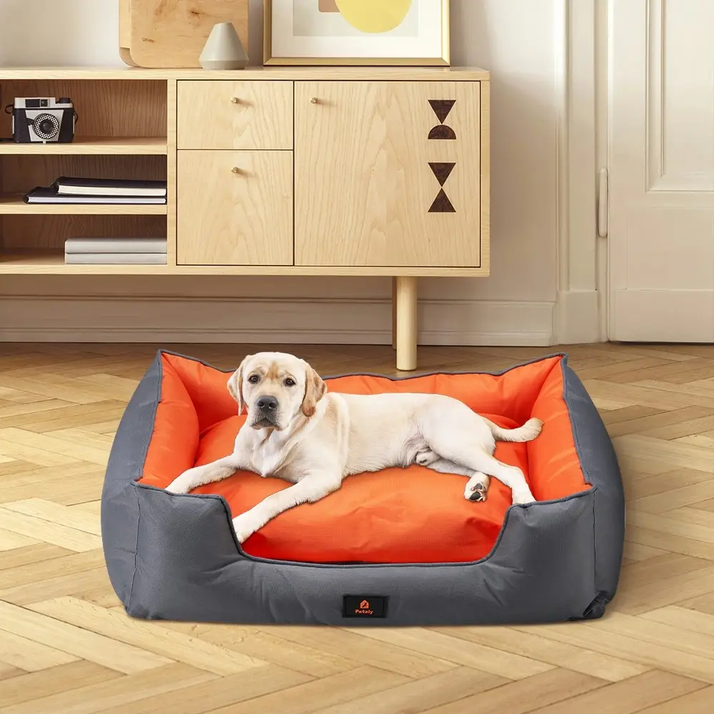 Petzly Orthopedic Pet Dog Bed Sofa Waterproof Removable Grey&Orange XX Large