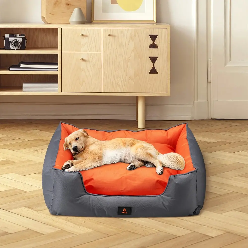 Petzly Orthopedic Pet Dog Bed Sofa Waterproof Removable Grey&Orange X Large