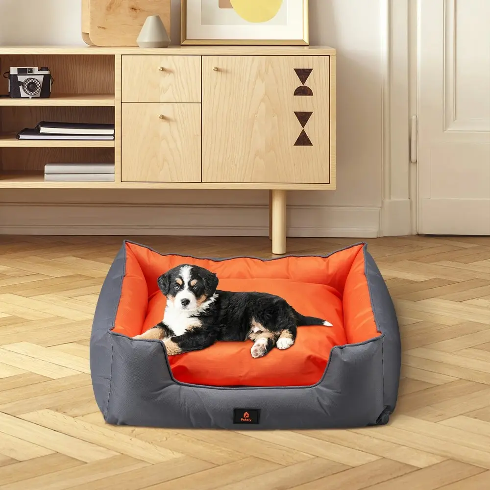 Petzly Orthopedic Pet Dog Bed Sofa Waterproof Removable Grey&Orange Medium