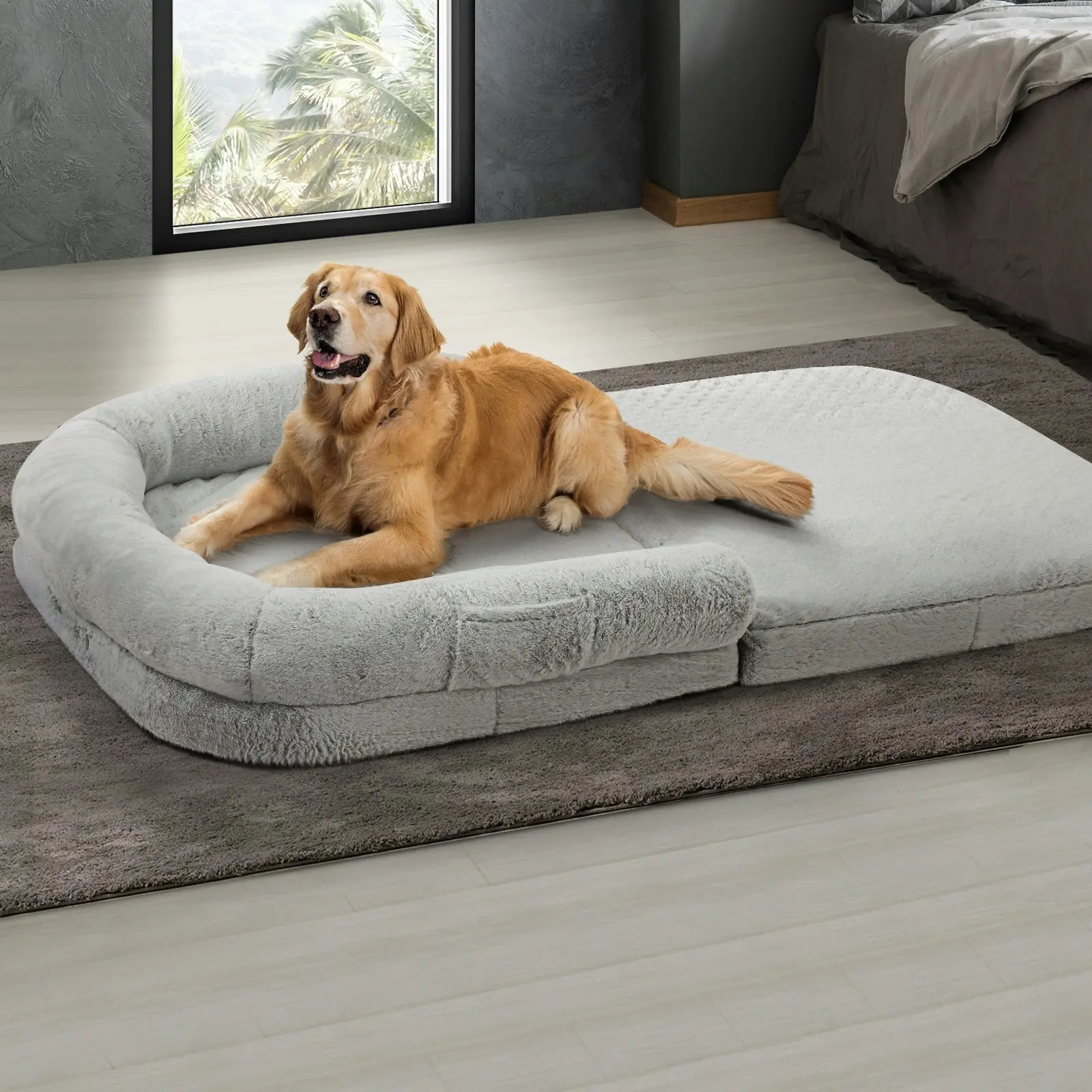 Alopet Human Dog Bed Foldable Grey 180 x 115 x 20 cm Fleece