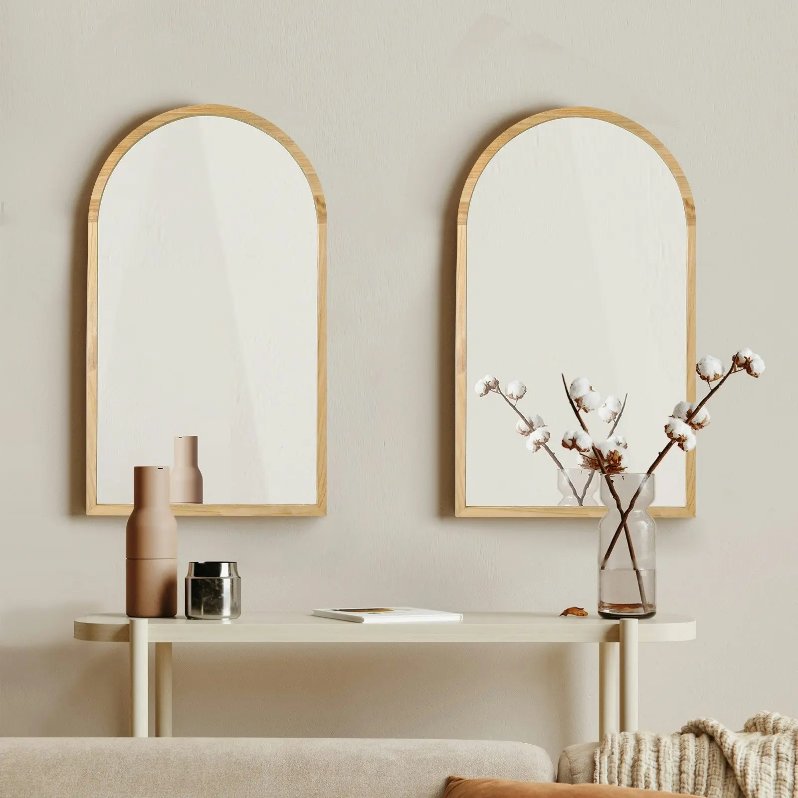 Oikiture Arched Wall Mirrors Home Decor 86x50cm Wooden Set of 2