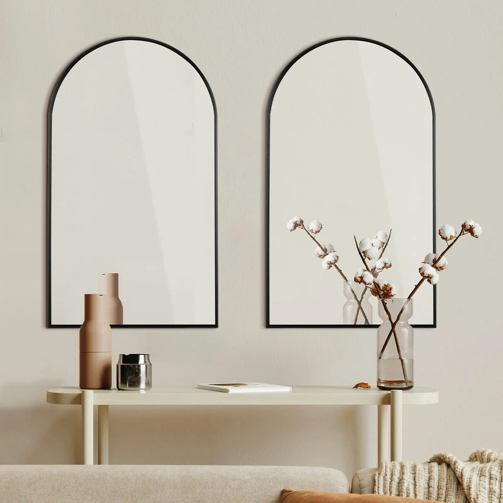 Oikiture Wall Mirrors 86x50cm Arched Home Decor Black Set of 2