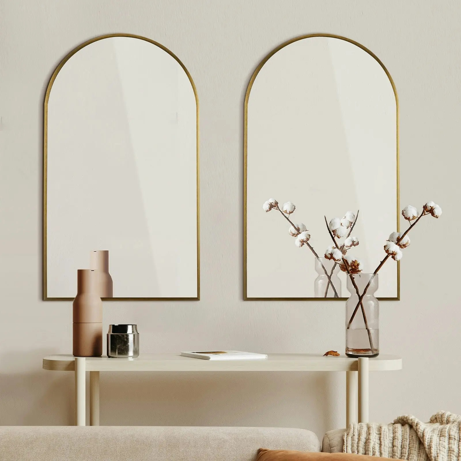 Oikiture Wall Mirrors 86x50cm Arched Home Decor Gold Set of 2