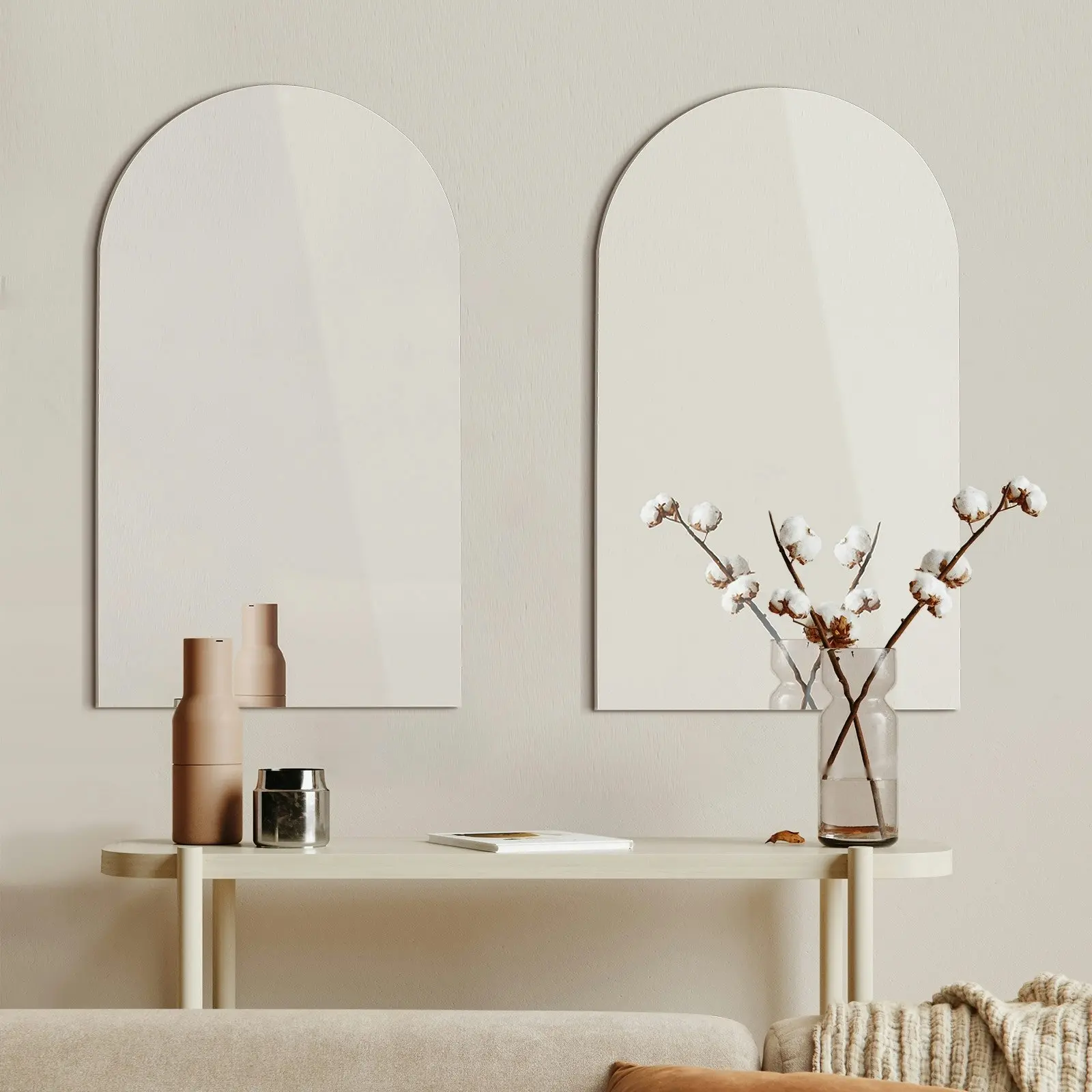 Oikiture Wall Mirrors 86x50cm Arched Bathroom Frameless Mirror Set of 2