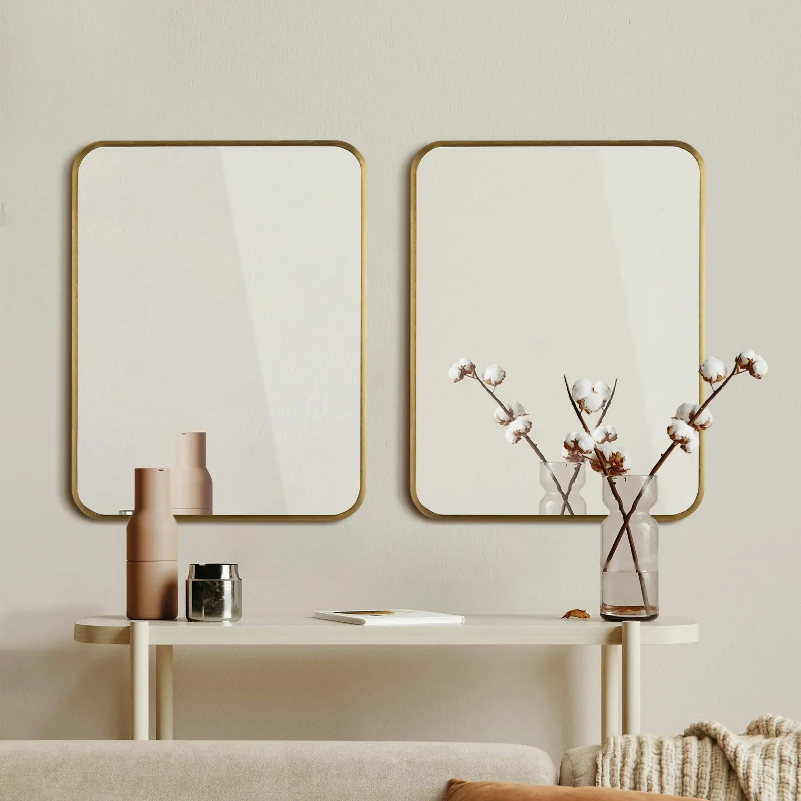 Oikiture Wall Mirrors Rectangle Mirror 65x50cm Gold Set of 2