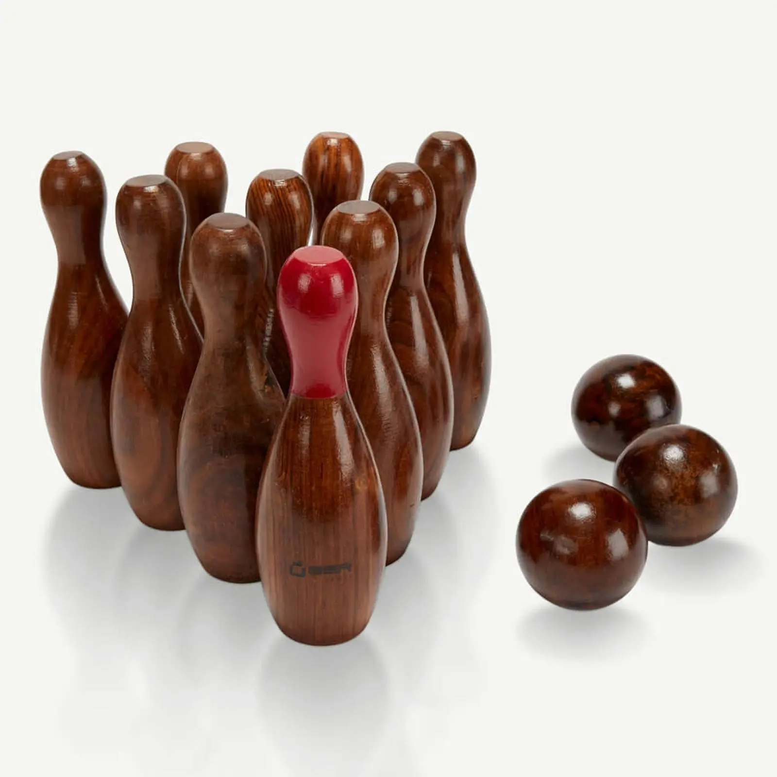 Uber Rosewood Deluxe 10 Pin Wooden Skittles Set.