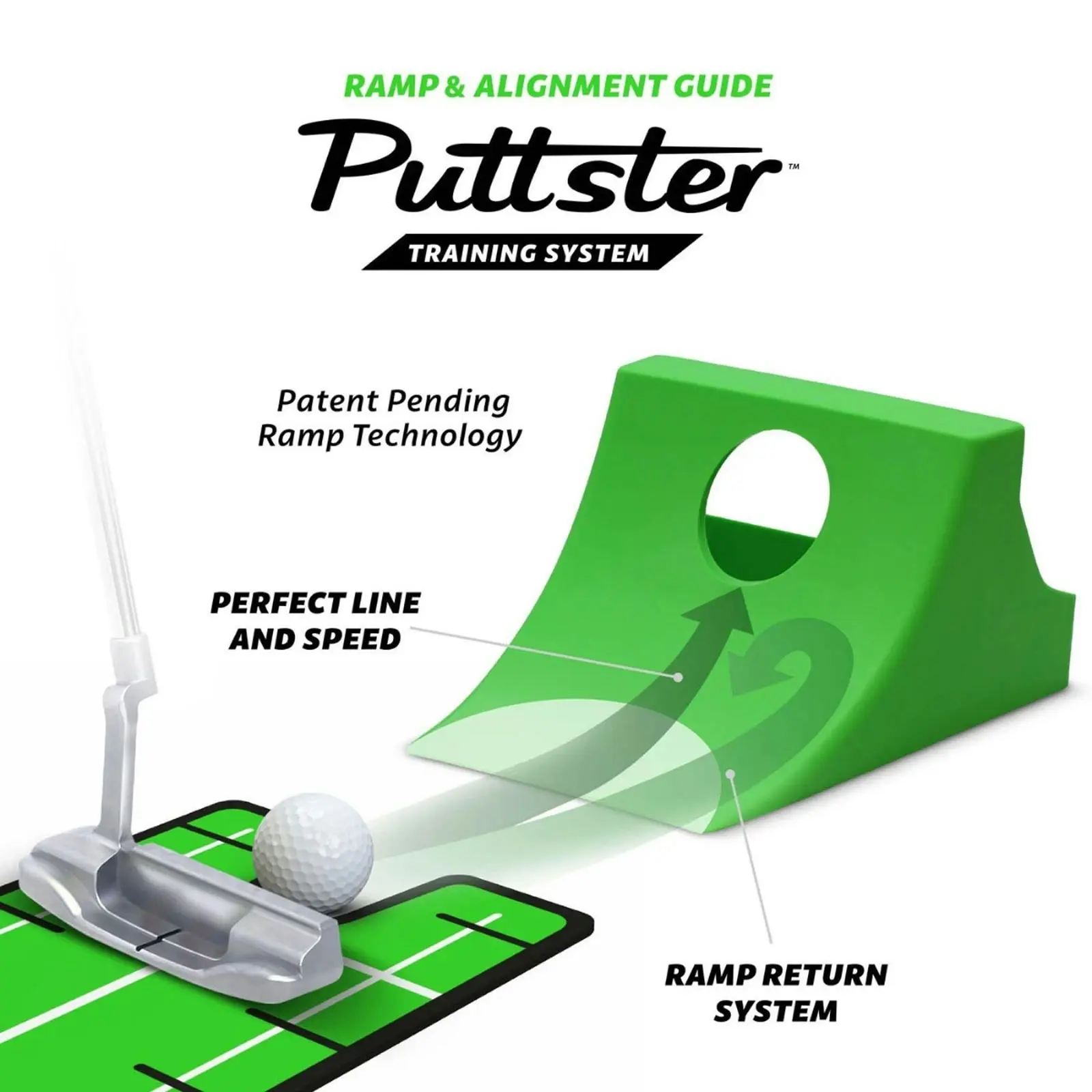 Puttster Golf Putting System with Guide and Ramp