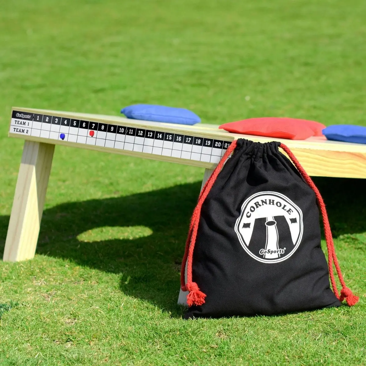 Premium Cornhole Scoreboard with Magnetic Score Keepers.