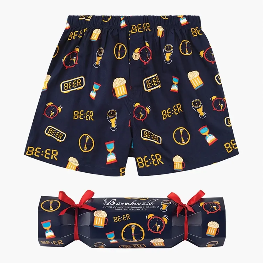 Mens Bamboo Boxer Shorts Happy New Beer - Cracker