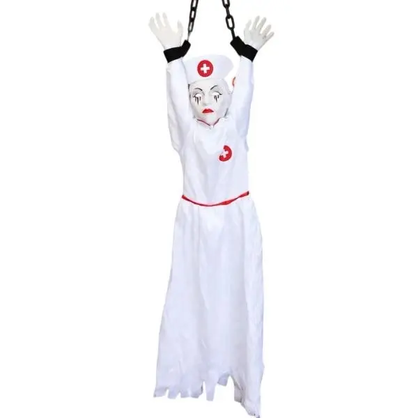 Animated Halloween Handcuffed Ghost Nurse 130x20x15cm (Battery Operated)