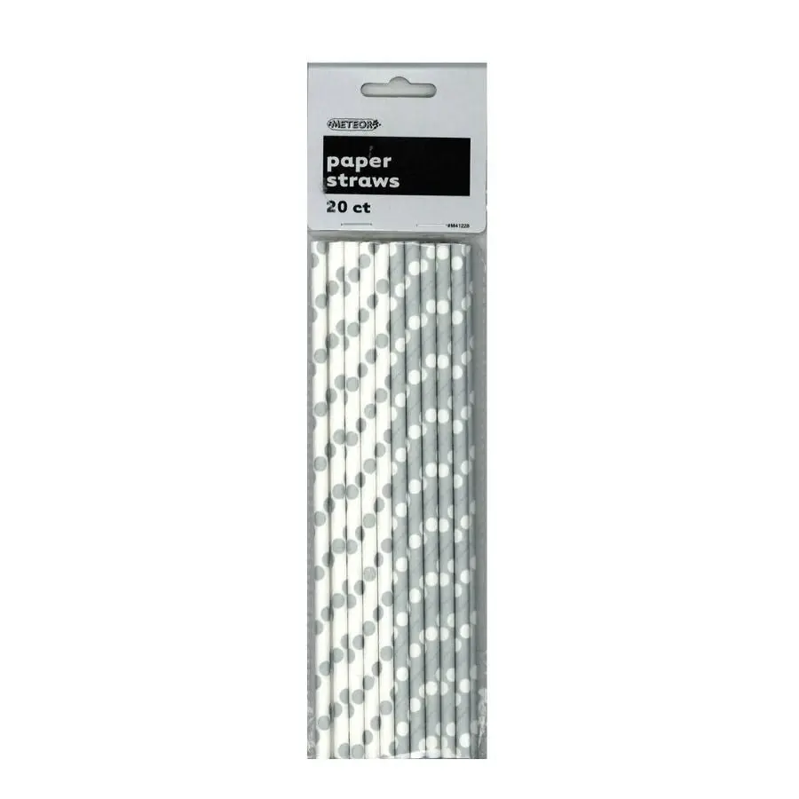 Silver Dots Paper Straws 20pk