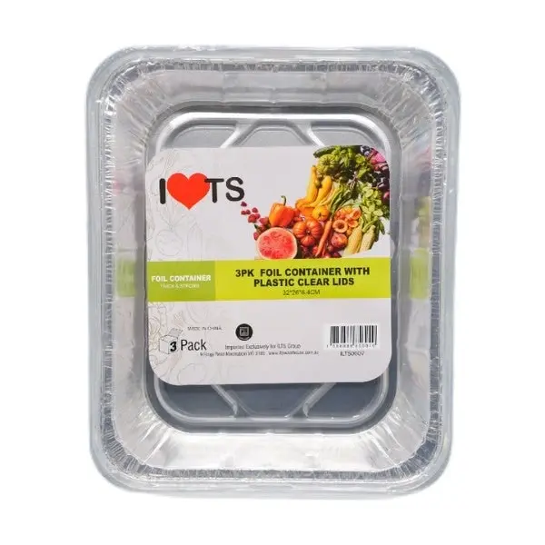 BULK 24x3pk Foil Containers with Plastic Lids 32x26x6.4cm (72 pieces)