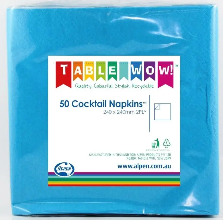 Azure Blue Cocktail Napkins 2ply 50pk