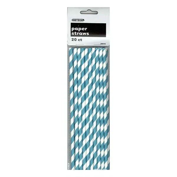 Caribbean Teal Stripes Paper Straws 20pk