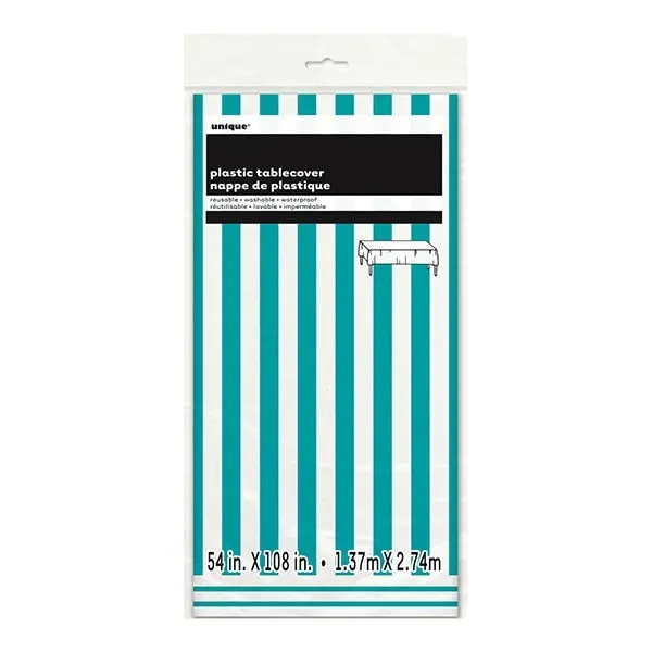 Caribbean Teal Stripes Plastic Tablecover 137x274cm