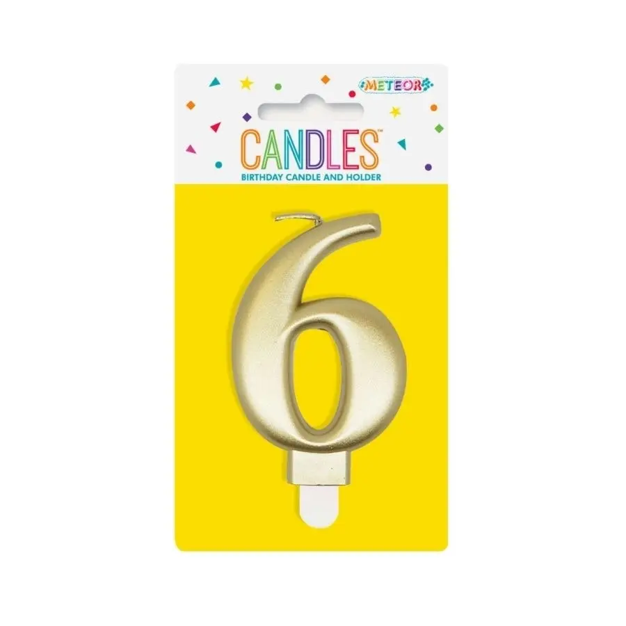 Metallic Gold No. 6 Numeral Candle