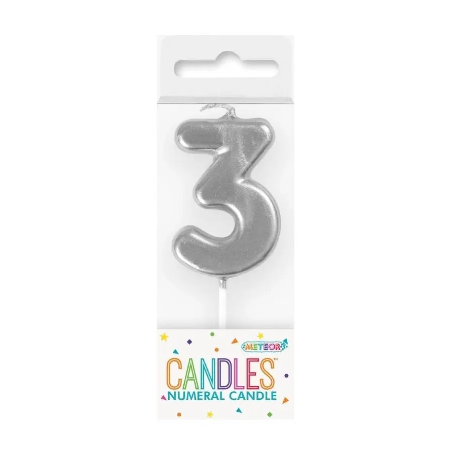 Mini Silver No. 3 Numeral Pick Candles