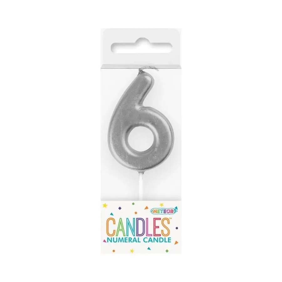 Mini Silver No. 6 Numeral Pick Candles