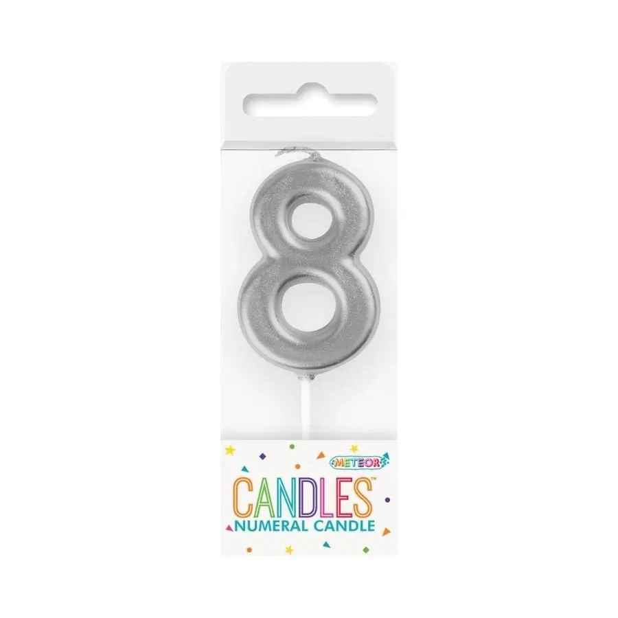 Mini Silver No. 8 Numeral Pick Candles